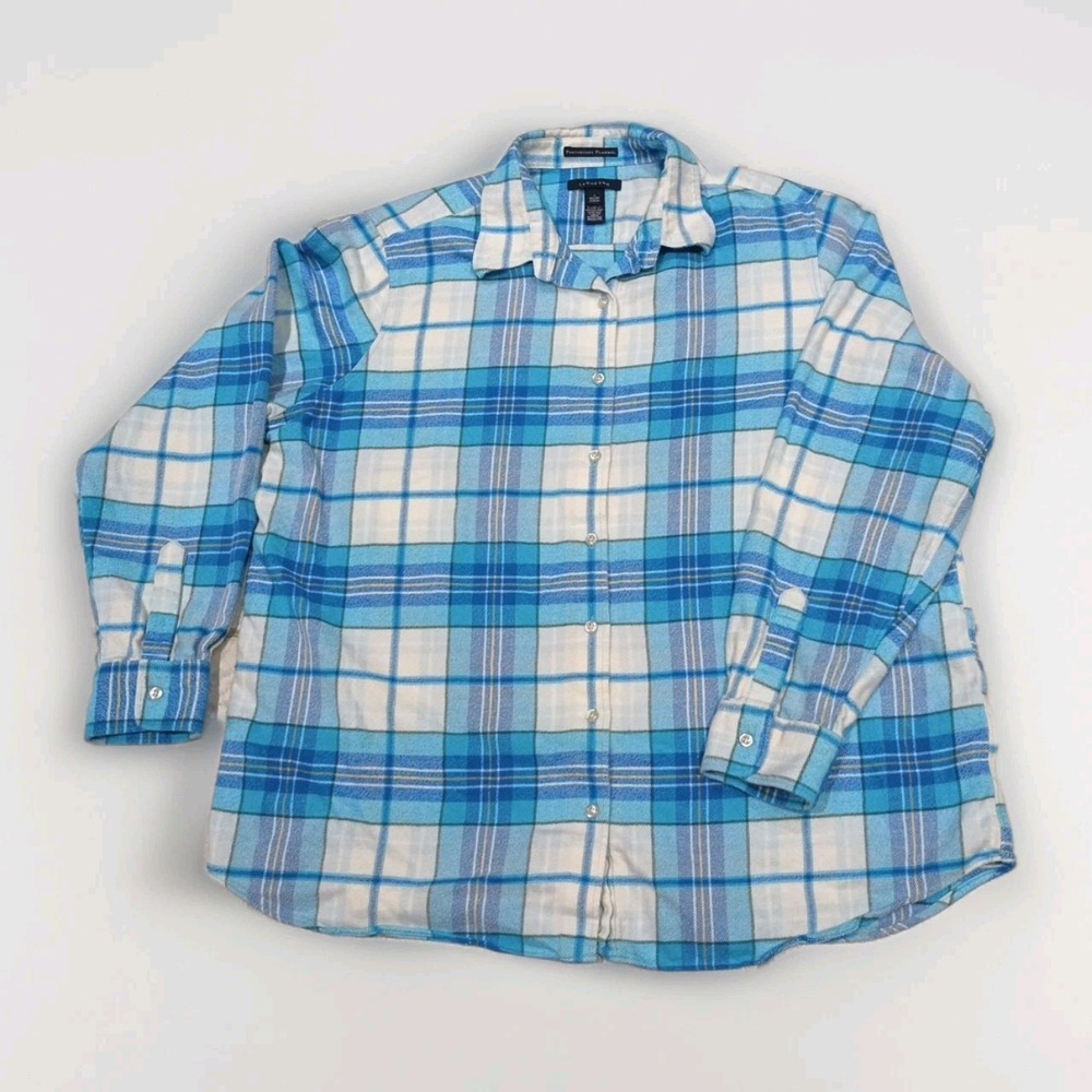 Lands End Shirt Portuguese Flannel Plaid Button Front Long Sleeve 1X 16W-18W